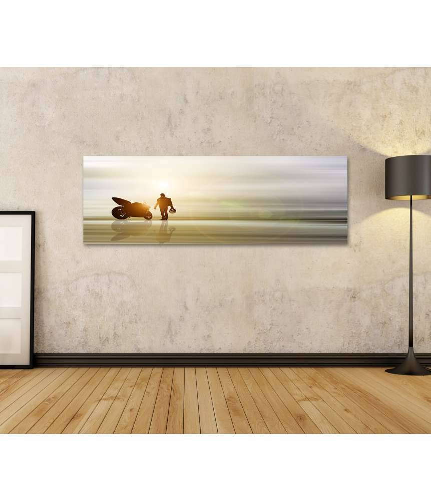 Islandburner Bild auf Leinwand Abstraktes Kunstwerk: Motorrad am Horizont mit unscharfem Hintergrund Versandkostenfrei