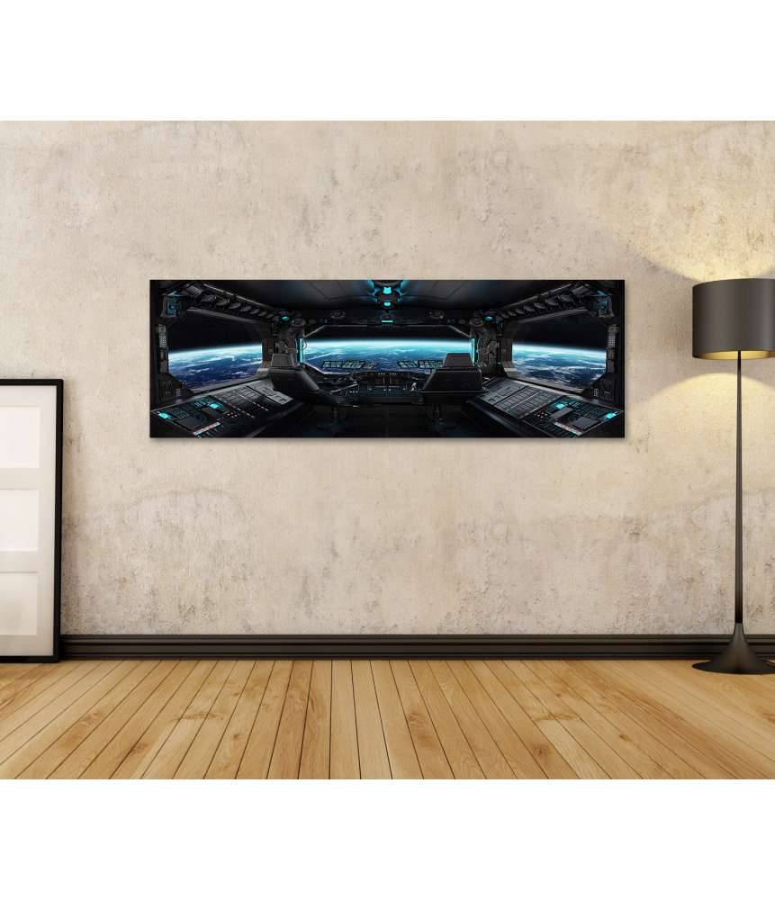 Islandburner Bild auf Leinwand Grunge-Stil Raumschiff-Innenansicht mit Blick auf Planet Erde Begrenztes Angebot