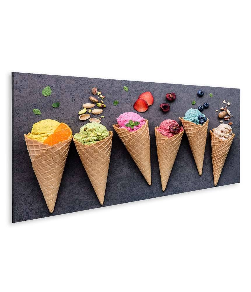 Islandburner Bild auf Leinwand Farbenfrohes Wandbild einer Eisdiele mit Heidelbeer- und Erdbeer-Eiscreme