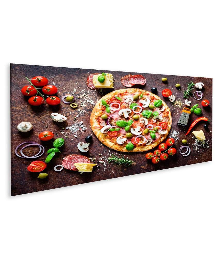 Islandburner Bild auf Leinwand Köstliche italienische Pizza mit Pilzen und Gewürzen als Wandbild Osterangebot