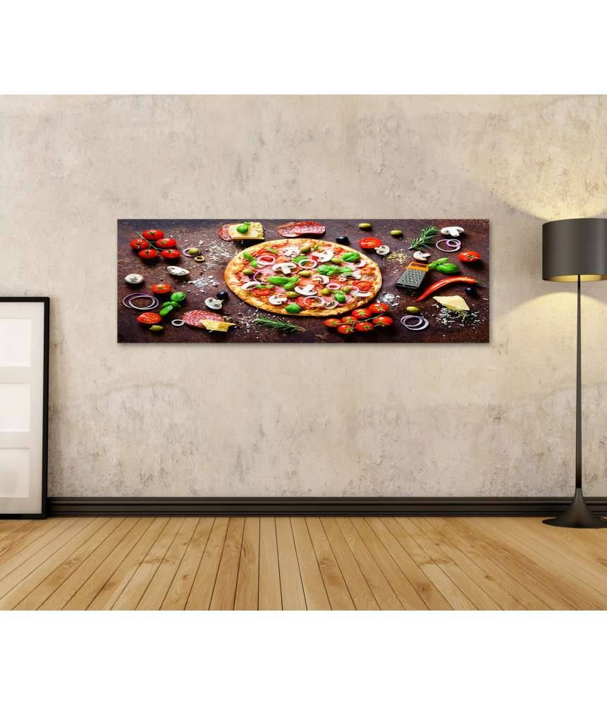 Islandburner Bild auf Leinwand Köstliche italienische Pizza mit Pilzen und Gewürzen als Wandbild Osterangebot