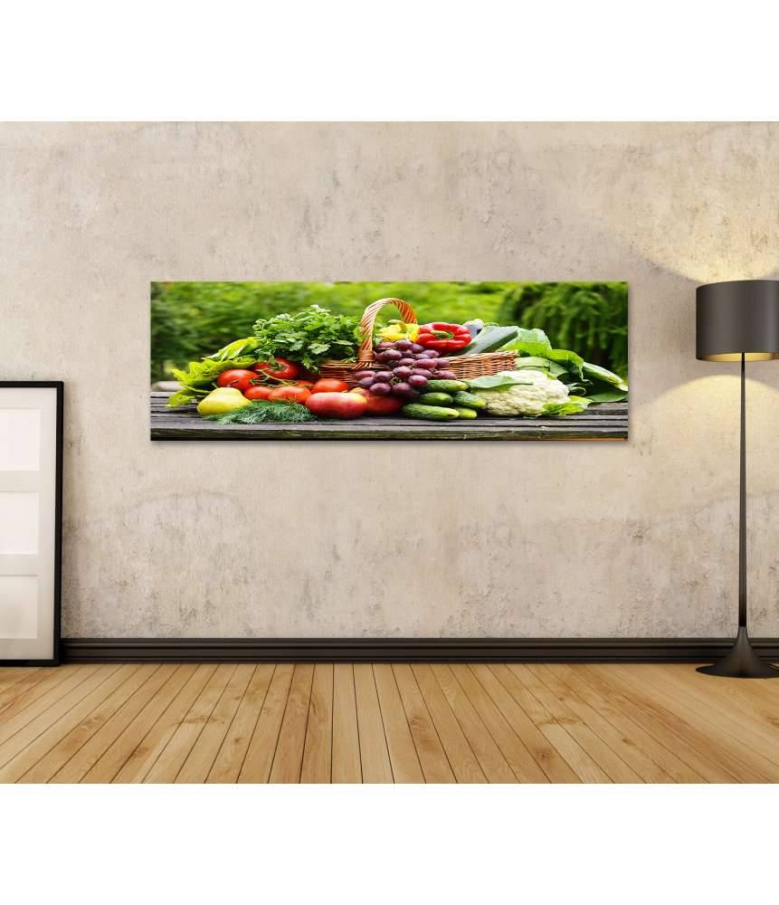 Islandburner Bild auf Leinwand Bio-Gemüse im Weidenkorb: Lebendiges Küchenwandbild Vatertagsangebot