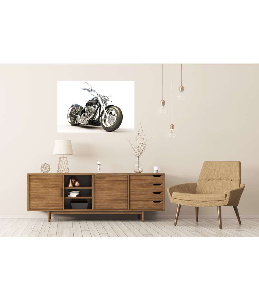 Islandburner Premium Poster Chopper-Motorrad auf reinweißem Hintergrund als Wandbild Zeitlich begrenztes Angebot