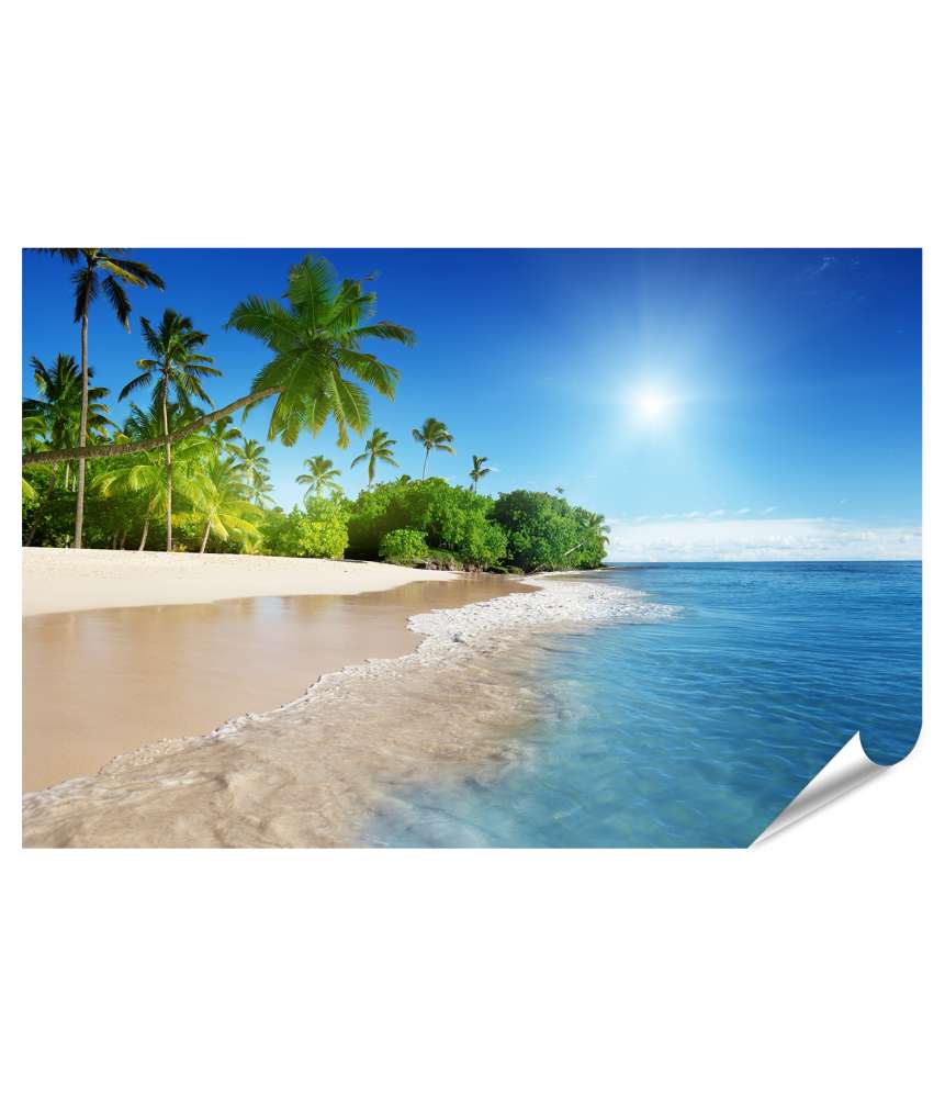 Islandburner Premium Poster Tropische Karibikinsel mit azurblauem Meer und üppigen Palmen Blitzangebot