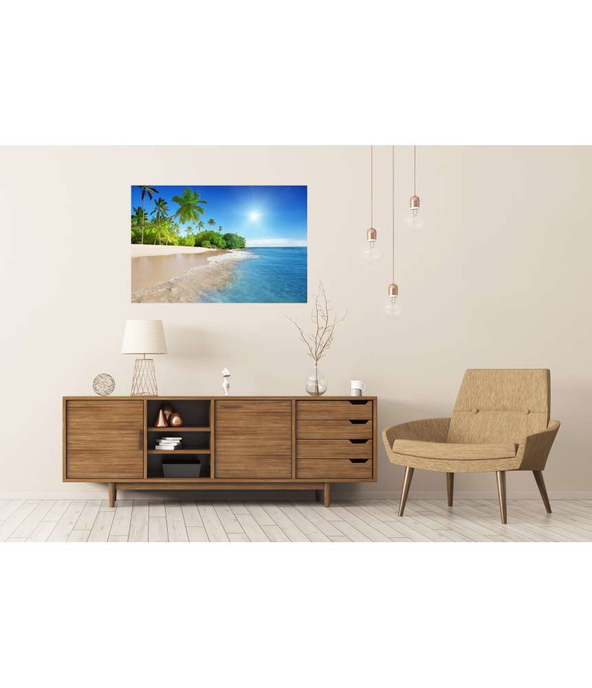 Islandburner Premium Poster Tropische Karibikinsel mit azurblauem Meer und üppigen Palmen Blitzangebot