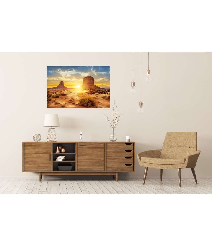 Islandburner Premium Poster Sonnenuntergang im Monument Valley mit Blick auf Three Sisters Canyon, USA Räumungsverkauf