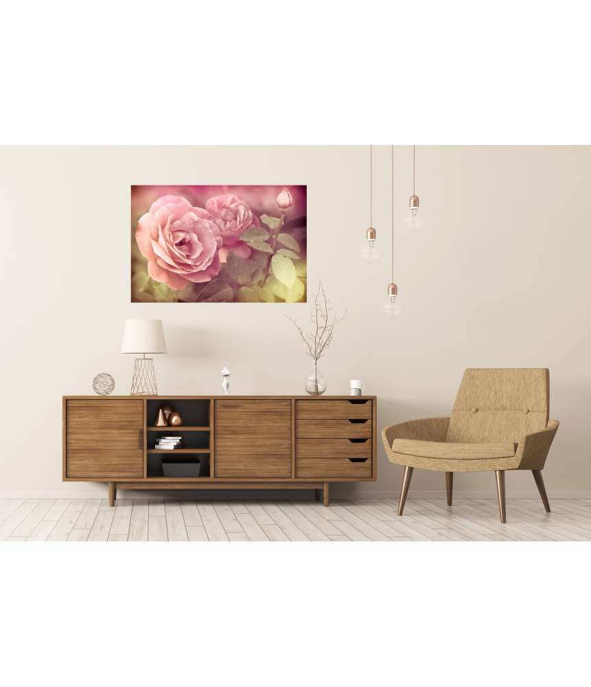 Islandburner Premium Poster Abstraktes Wandbild mit pastellrosa Rosen und Wassertropfen Riesige Ersparnisse