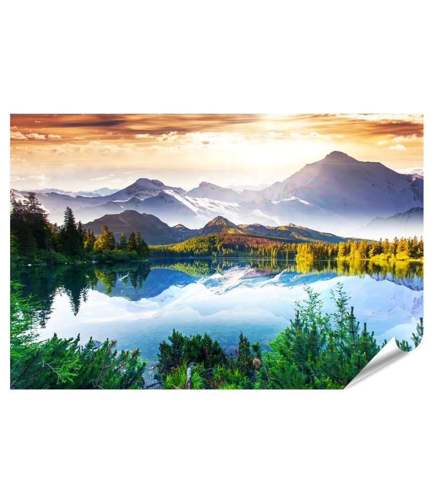 Islandburner Premium Poster Fantastisches Wandbild eines sonnigen Tages am See mit Bergkulisse VIP-Rabatte