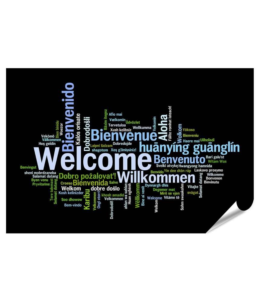 Islandburner Premium Poster Begrüßungswandbild 'Willkommen' in diversen Sprachen im Eingangsbereich Tiefpreis