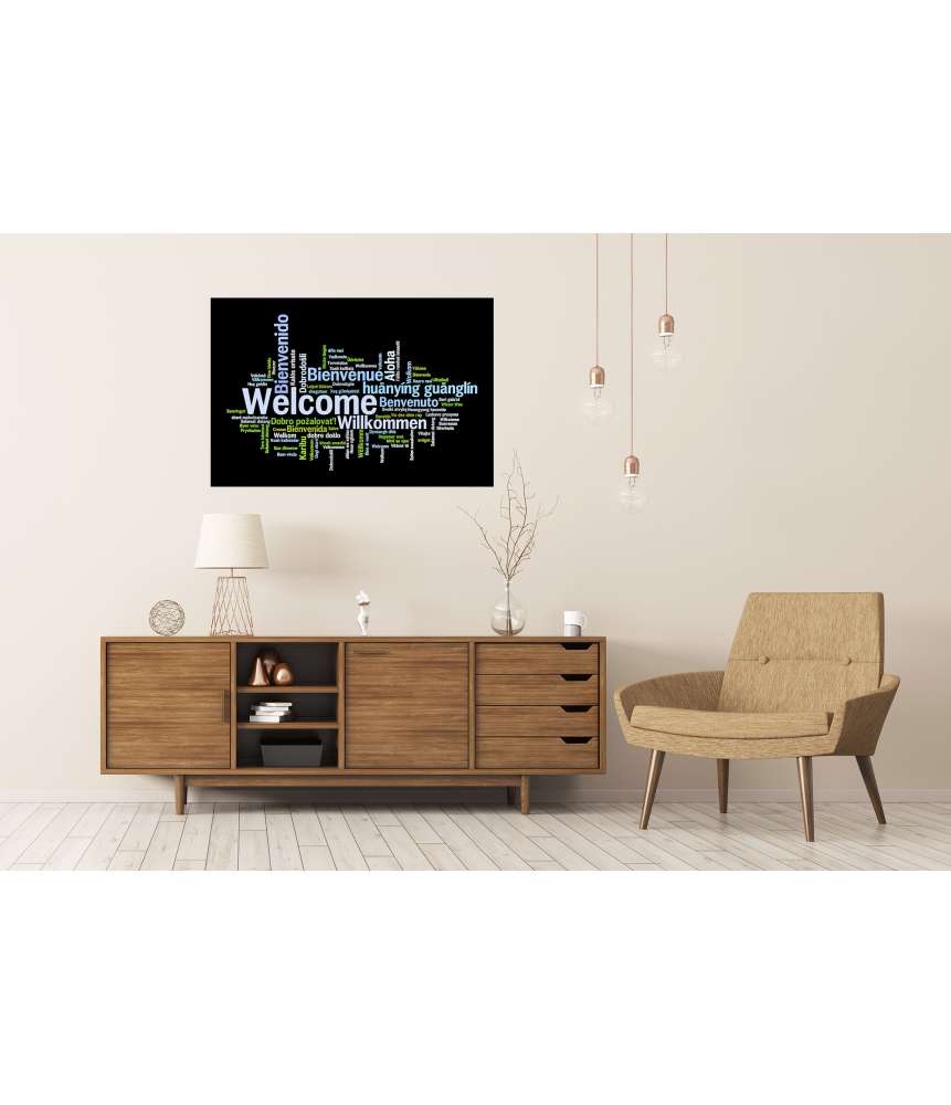 Islandburner Premium Poster Begrüßungswandbild 'Willkommen' in diversen Sprachen im Eingangsbereich Tiefpreis