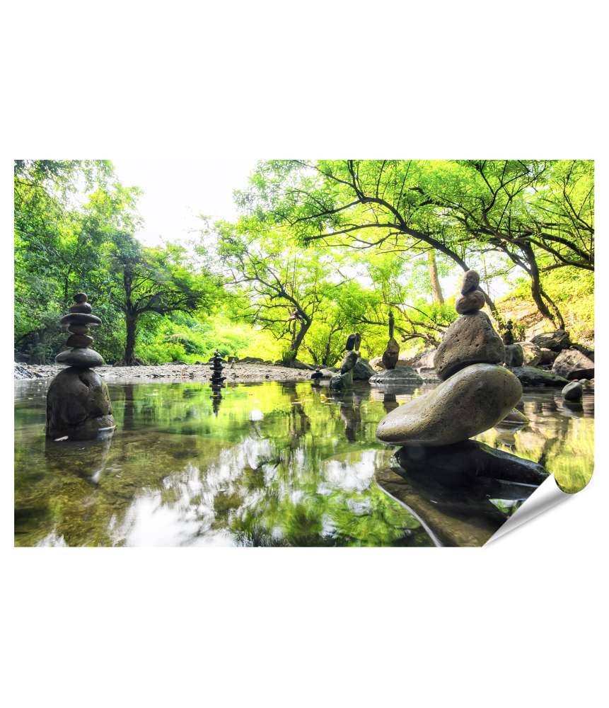 Islandburner Premium Poster Zen-Meditationslandschaft: Spirituelle Natur, Umweltbalance und Steinruhe Kostenlose Rückgabe