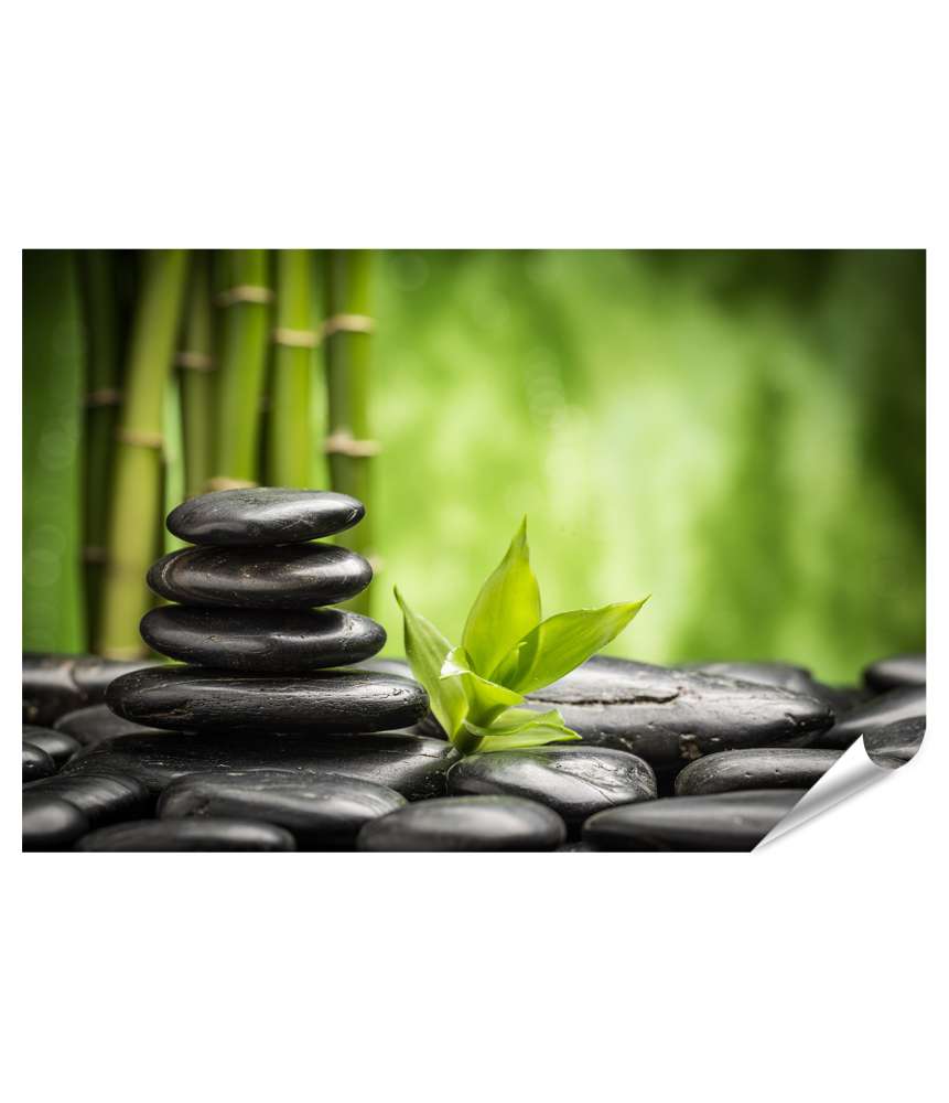 Islandburner Premium Poster Zen-Wandbild aus Basaltsteinen und Bambus JETZT KAUFEN