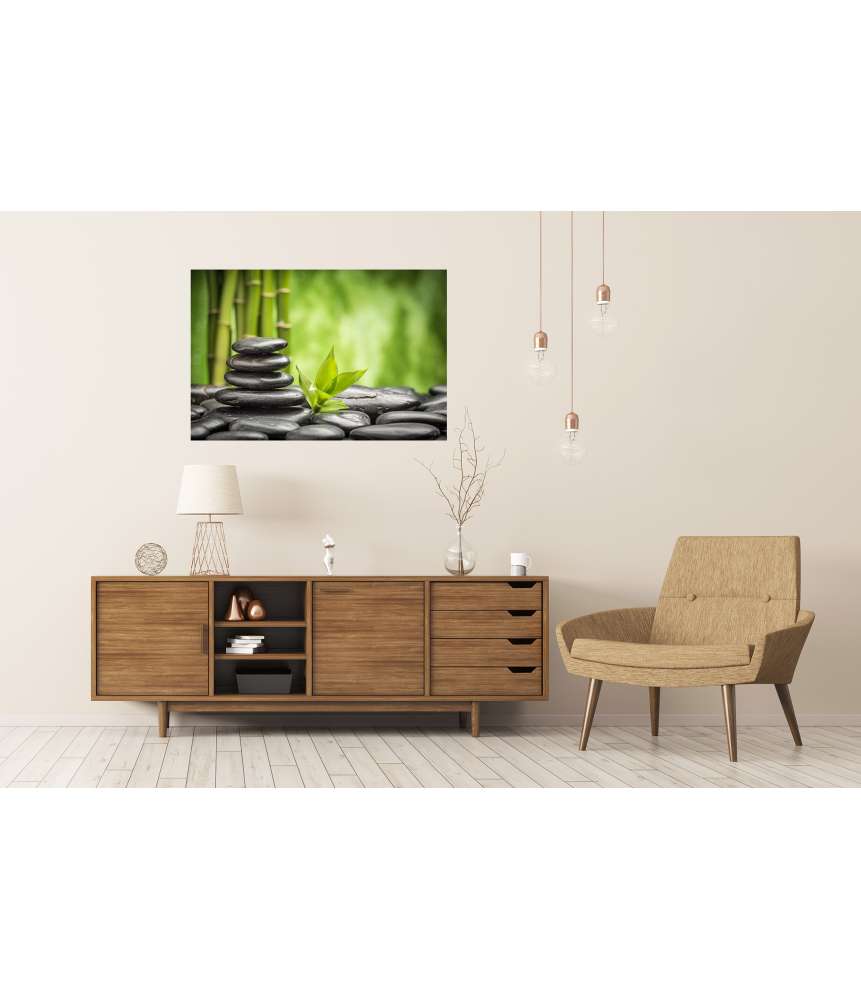 Islandburner Premium Poster Zen-Wandbild aus Basaltsteinen und Bambus JETZT KAUFEN