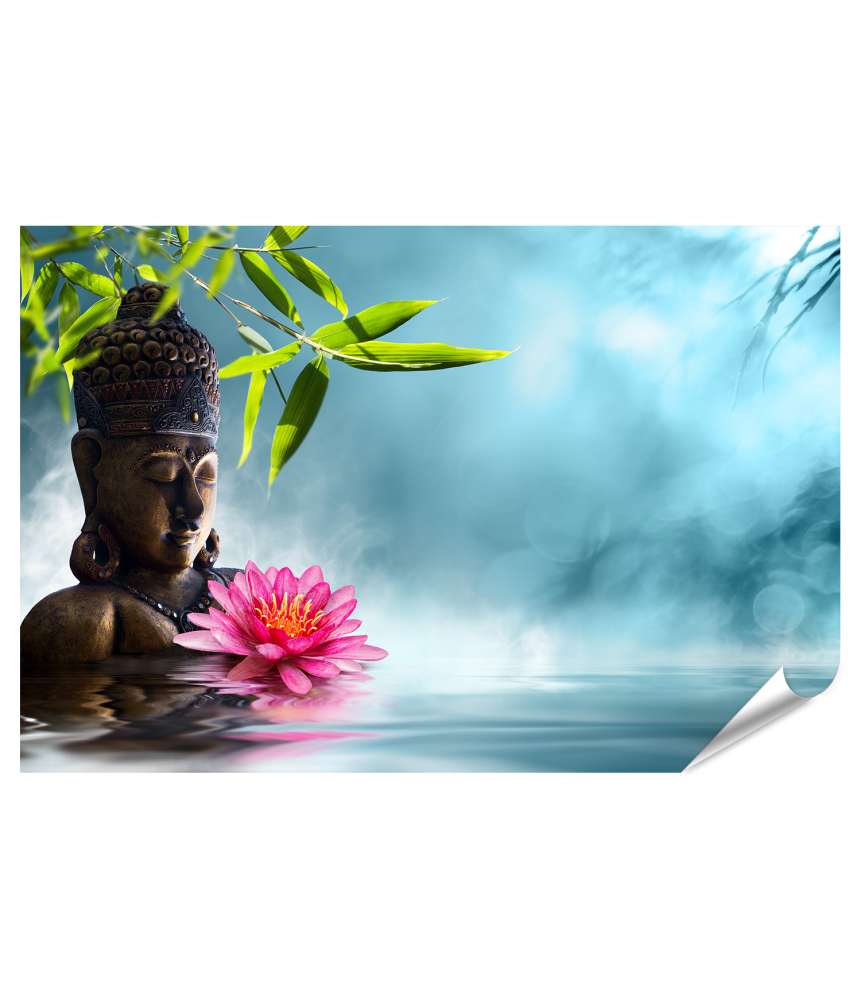 Islandburner Premium Poster Asiatisches Wandbild mit Buddha in Meditation neben Bambus im Spa-Stil Neueste Stile