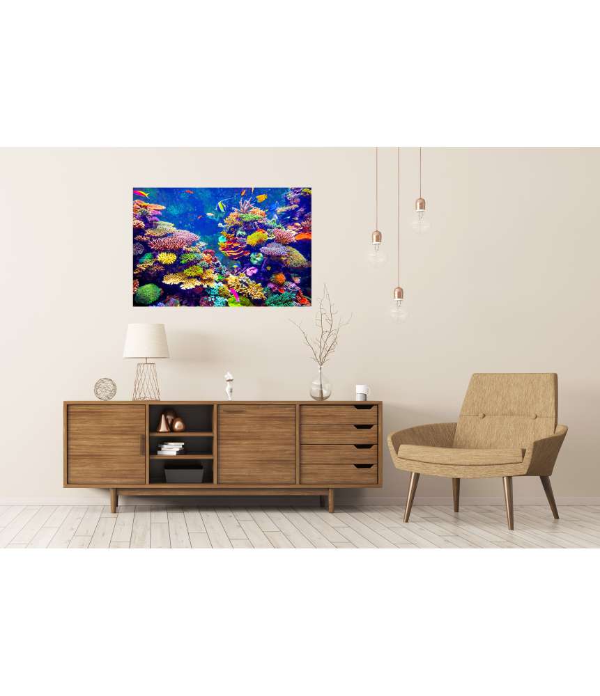 Islandburner Premium Poster Sonnenlicht beschienenes Korallenriff mit tropischen Fischen im Singapur Aquarium Letzte 2 Tage