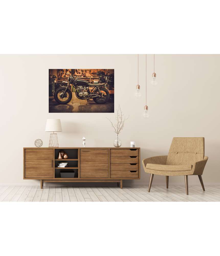 Islandburner Premium Poster Wandbild im Vintage-Stil mit Fat Boy Cafe Racer Motorrad Zeitbegrenzte Promotion