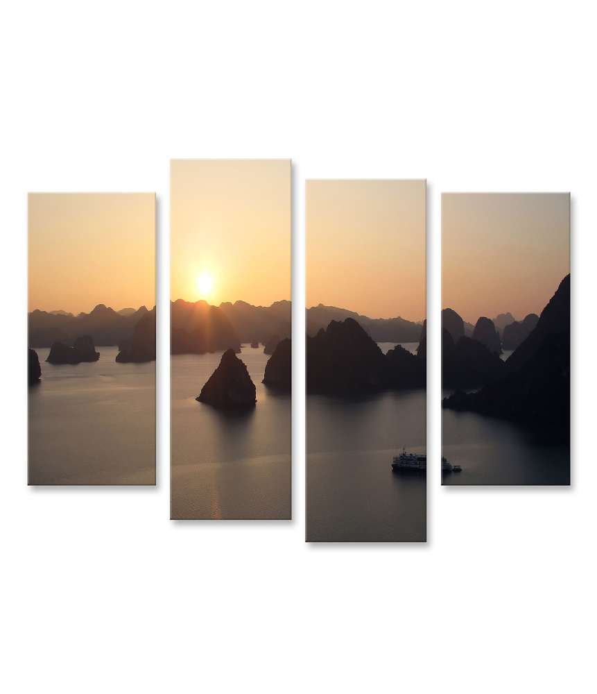 Islandburner Bild auf Leinwand Wandbild: Zauberhafter Sonnenuntergang über der Halong Bucht, Vietnam Riesige Rabatte