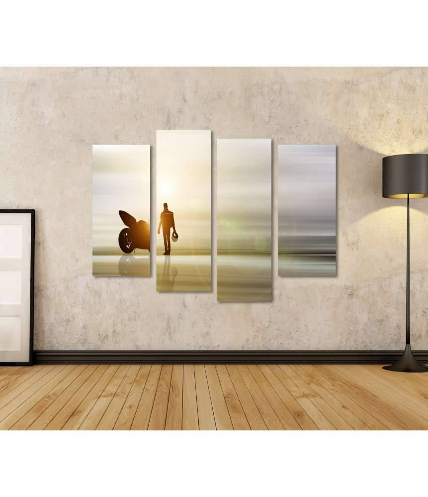 Islandburner Bild auf Leinwand Abstraktes Kunstwerk: Motorrad am Horizont mit unscharfem Hintergrund Black Friday Preise