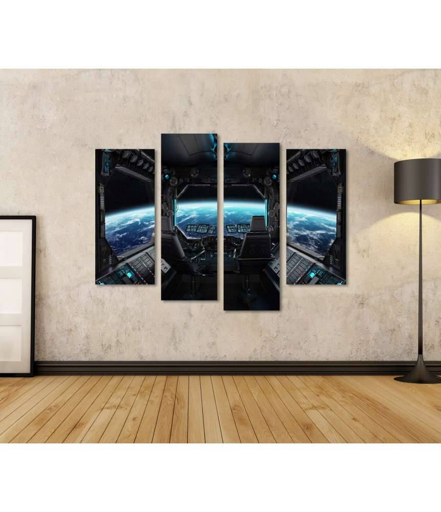 Islandburner Bild auf Leinwand Grunge-Stil Raumschiff-Innenansicht mit Blick auf Planet Erde 50% Rabatt für begrenzte Zeit