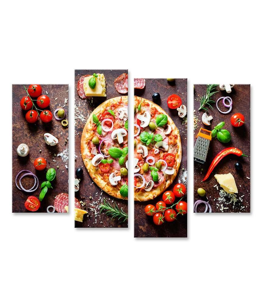 Islandburner Bild auf Leinwand Köstliche italienische Pizza mit Pilzen und Gewürzen als Wandbild Online