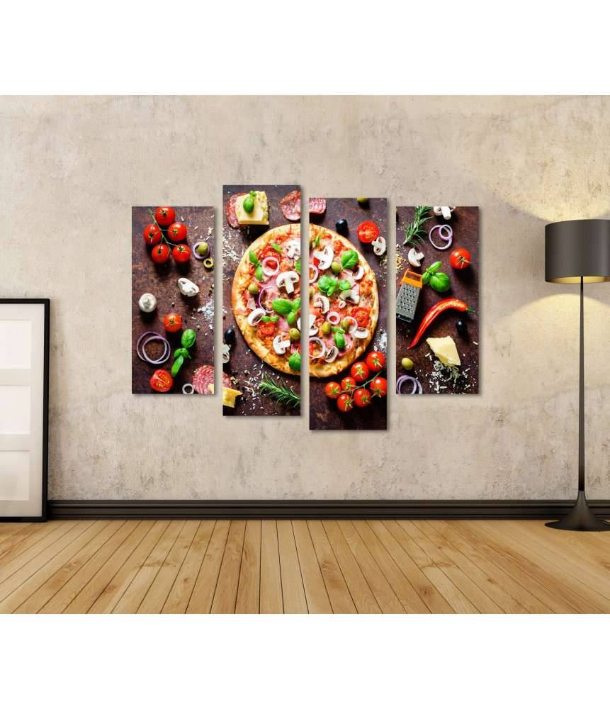 Islandburner Bild auf Leinwand Köstliche italienische Pizza mit Pilzen und Gewürzen als Wandbild Online