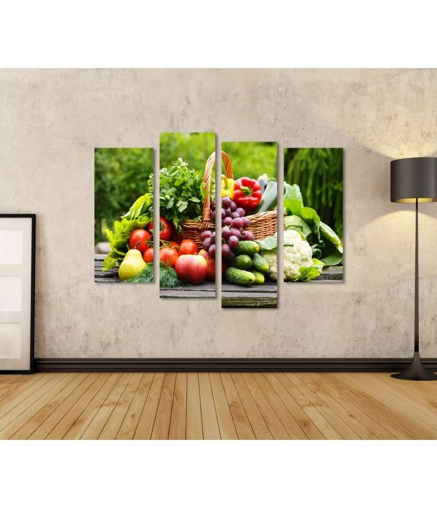 Islandburner Bild auf Leinwand Bio-Gemüse im Weidenkorb: Lebendiges Küchenwandbild Auslauf