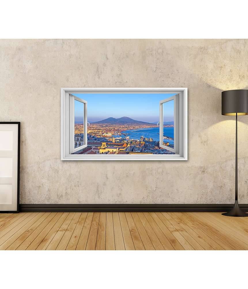 Islandburner Bild auf Leinwand Blick auf Neapel und Vesuv durch Fenster - Wandbild Großer Ausverkauf