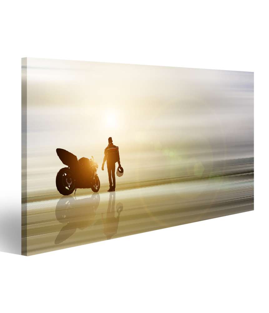 Islandburner Bild auf Leinwand Abstraktes Kunstwerk: Motorrad am Horizont mit unscharfem Hintergrund Osterangebot