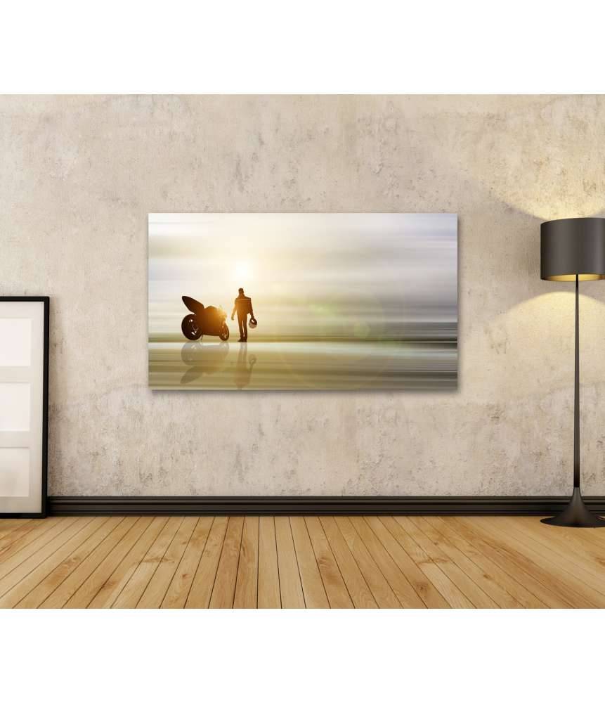 Islandburner Bild auf Leinwand Abstraktes Kunstwerk: Motorrad am Horizont mit unscharfem Hintergrund Osterangebot