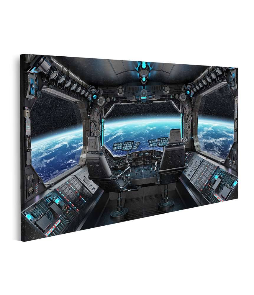Islandburner Bild auf Leinwand Grunge-Stil Raumschiff-Innenansicht mit Blick auf Planet Erde Valentinstagsangebot