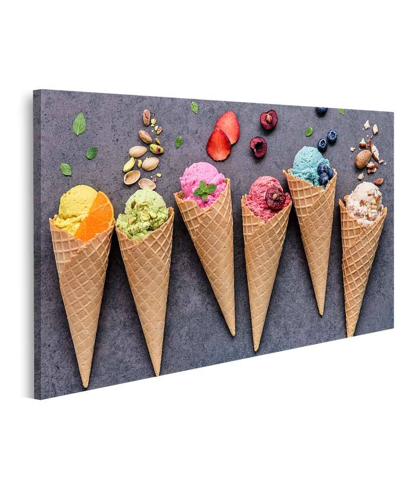 Islandburner Bild auf Leinwand Farbenfrohes Wandbild einer Eisdiele mit Heidelbeer- und Erdbeer-Eiscreme Lagerräumung