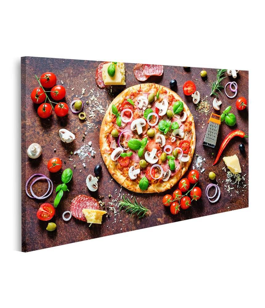 Islandburner Bild auf Leinwand Köstliche italienische Pizza mit Pilzen und Gewürzen als Wandbild Heißer Verkauf