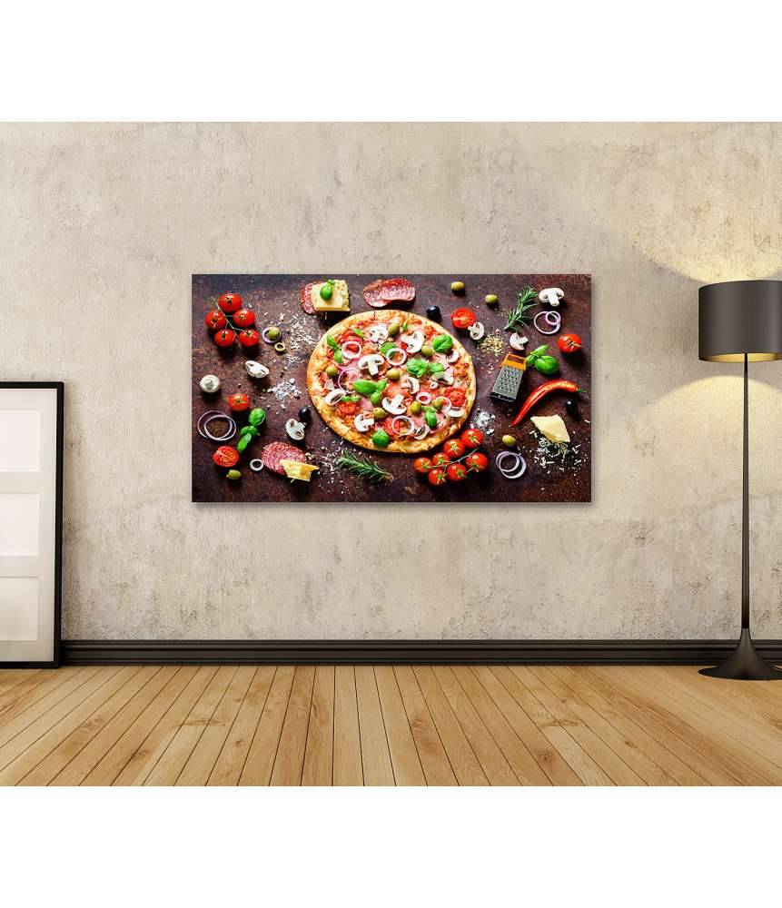 Islandburner Bild auf Leinwand Köstliche italienische Pizza mit Pilzen und Gewürzen als Wandbild Heißer Verkauf