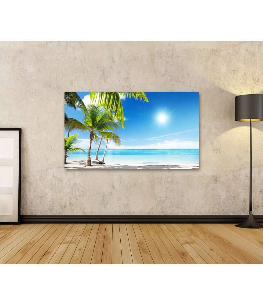 Islandburner Bild auf Leinwand Karibischer Strand mit Palmen am azurblauen Meer Exklusive Angebote