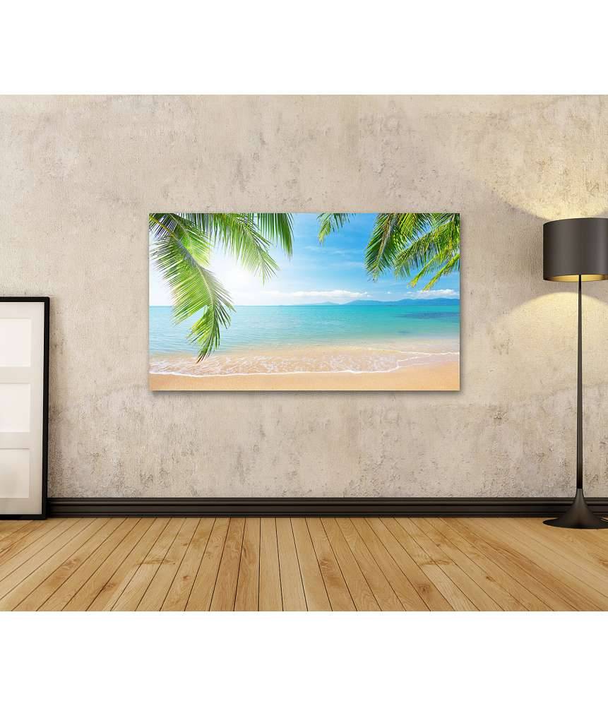 Islandburner Bild auf Leinwand Urlaubsfeeling mit Palmen und tropischem Strand Wandbild Große Rabatte