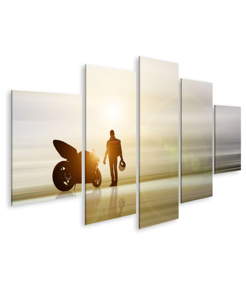 Islandburner Bild auf Leinwand Abstraktes Kunstwerk: Motorrad am Horizont mit unscharfem Hintergrund Kostenlose Rückgabe