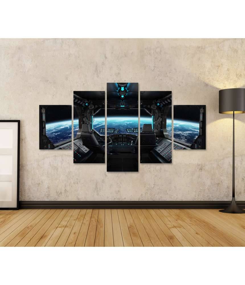 Islandburner Bild auf Leinwand Grunge-Stil Raumschiff-Innenansicht mit Blick auf Planet Erde JETZT KAUFEN