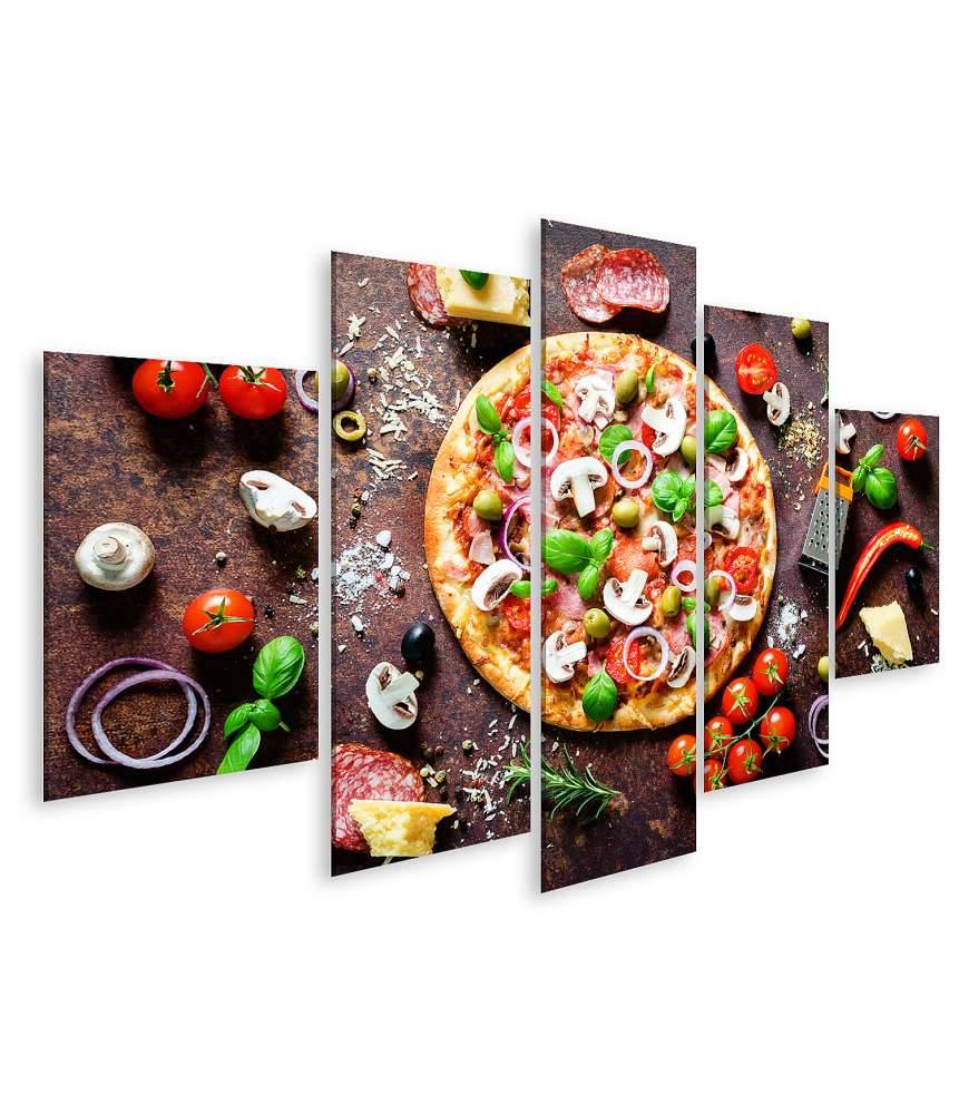 Islandburner Bild auf Leinwand Köstliche italienische Pizza mit Pilzen und Gewürzen als Wandbild Letzter Tag