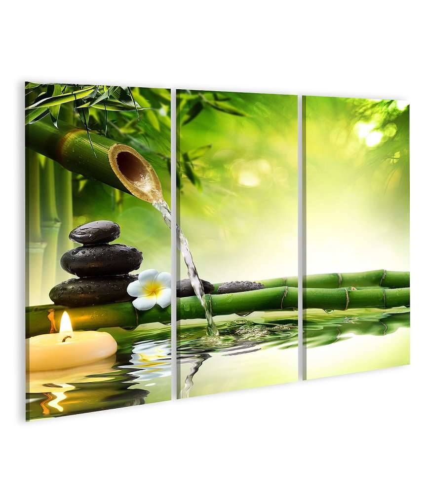 Islandburner Bild auf Leinwand Zen-Garten mit fließendem Wasser und harmonisch arrangierten Spa-Steinen Outlet