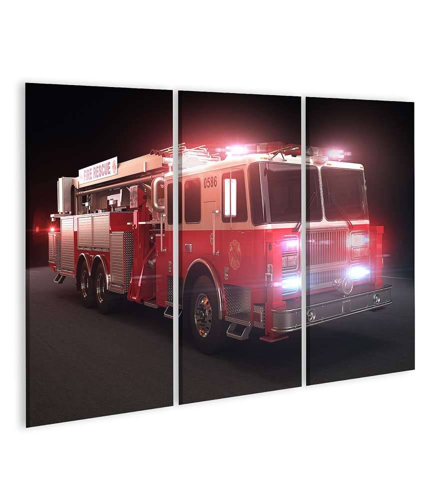 Islandburner Bild auf Leinwand Lebhaftes Wandbild eines Feuerwehrautos mit Lichtern fürs Kinderzimmer Meist gekauft