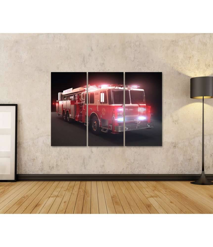 Islandburner Bild auf Leinwand Lebhaftes Wandbild eines Feuerwehrautos mit Lichtern fürs Kinderzimmer Meist gekauft