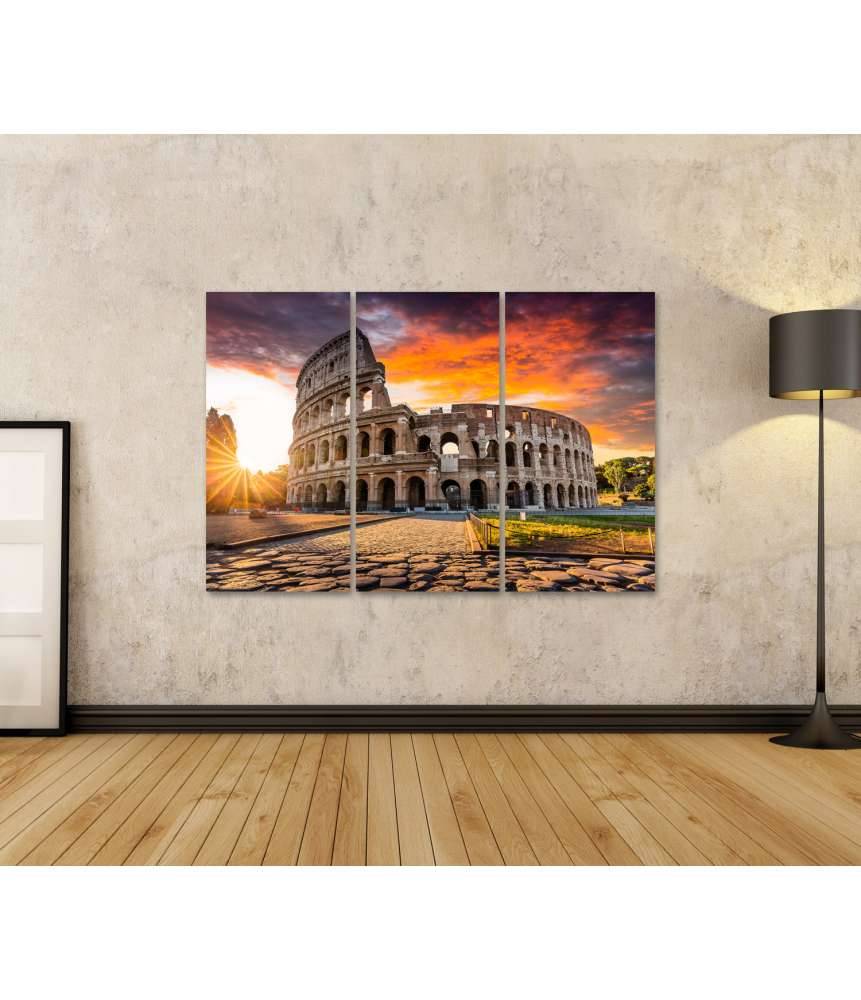 Islandburner Bild auf Leinwand Sonnenaufgang über dem Kolosseum in Rom, Italien - Sommerurlaubszene Rabatt