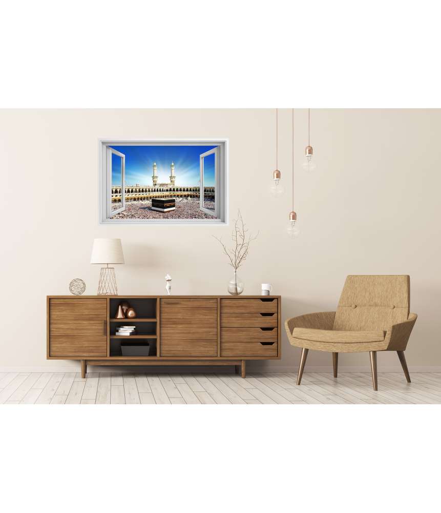 Islandburner XXL Premium Poster Beeindruckendes Wandbild: Fensterblick auf die Kaaba, Mekka, Saudi Arabien Lagerräumung