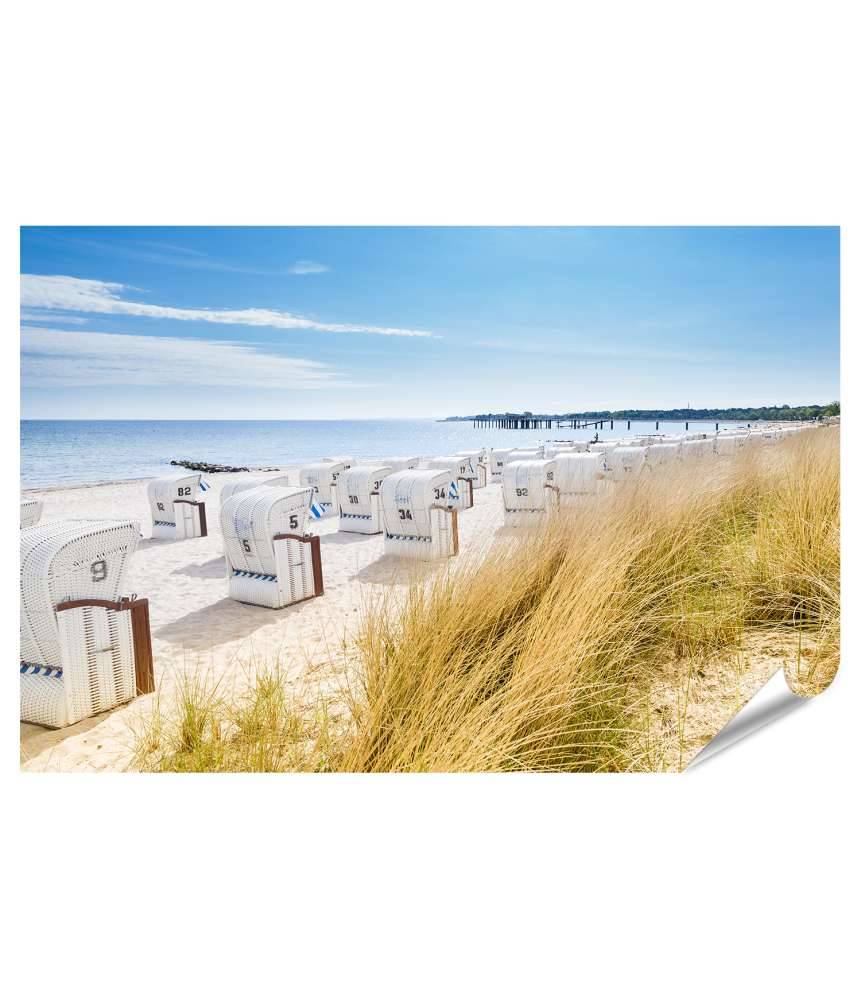 Islandburner XXL Premium Poster Panoramablick von einer Düne auf Strandkörbe am Nordsee-Ostsee Strand Bestseller