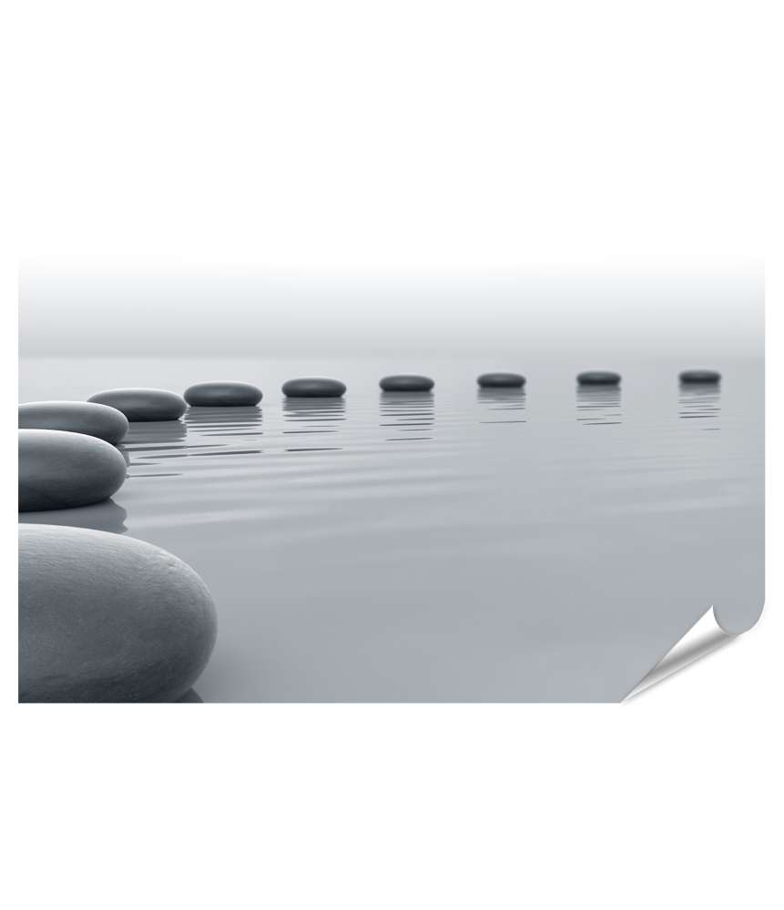Islandburner XXL Premium Poster Zen-Steine formen einen meditativen Kreis im Wasser - Spa-Wandbild Räumungsverkauf
