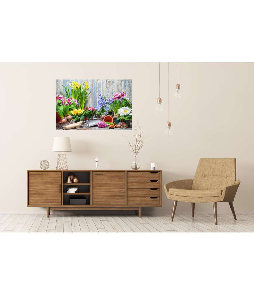 Islandburner XXL Premium Poster Buntes Wandbild von Garten mit Frühlingsblumen für Hobbygärtner Sonderangebote