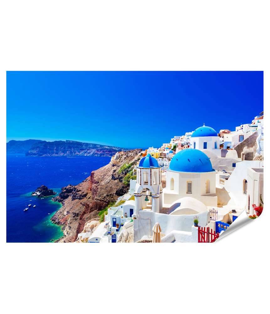 Islandburner XXL Premium Poster Blaue Kuppeln von Oia, einer Stadt auf der griechischen Insel Santorini Super Sparpreis