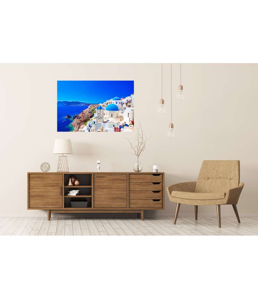 Islandburner XXL Premium Poster Blaue Kuppeln von Oia, einer Stadt auf der griechischen Insel Santorini Super Sparpreis