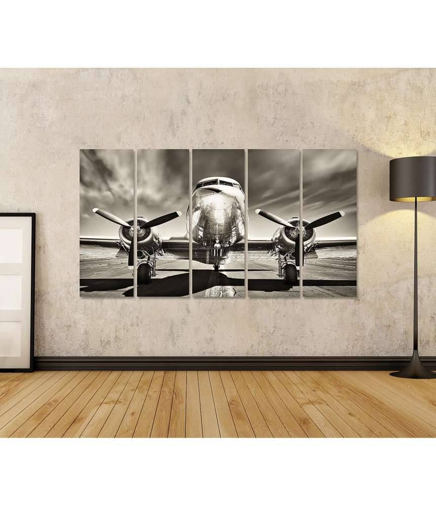 Islandburner Bild auf Leinwand Monochromes Retro-Wandbild eines Propellerflugzeugs Vierteljährliche Förderung