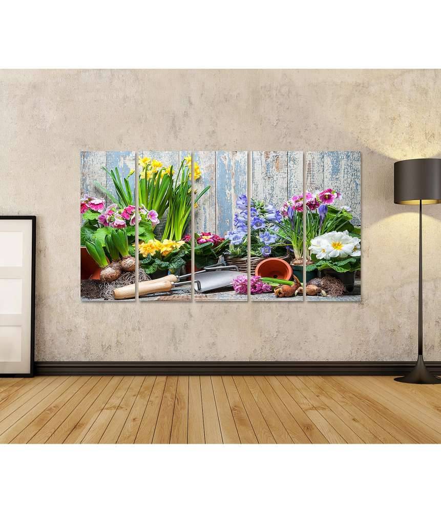 Islandburner Bild auf Leinwand Buntes Wandbild von Garten mit Frühlingsblumen für Hobbygärtner Online